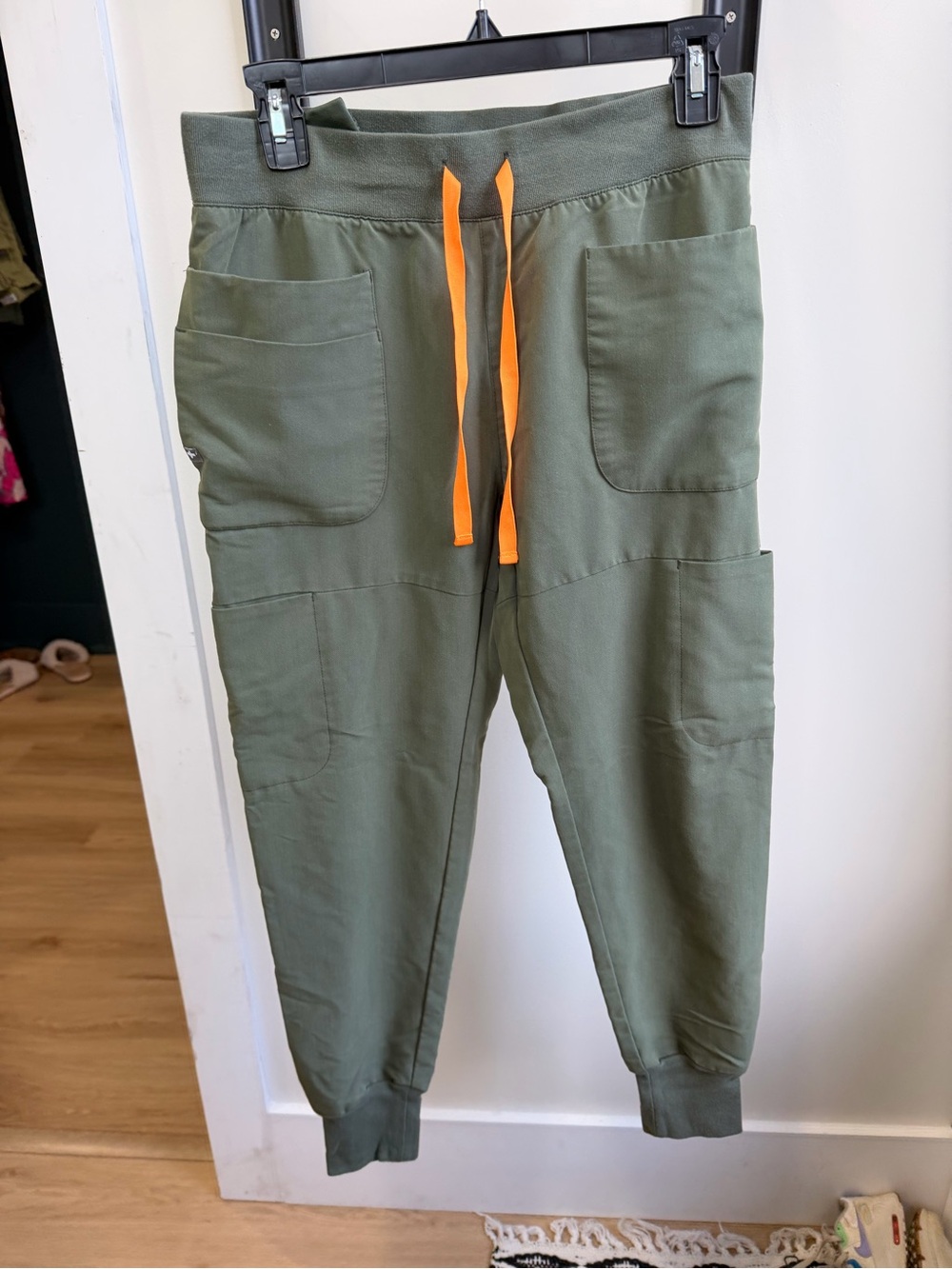 Figs Olive Jogger Pants with Orange Drawstring